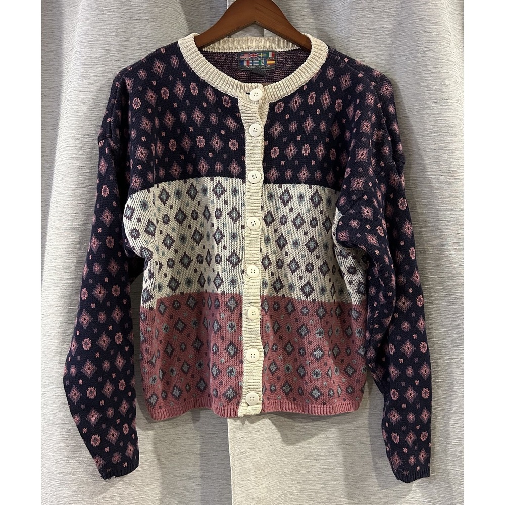 Paris sport club cardigan womens Medium button front sweater 80s vintage